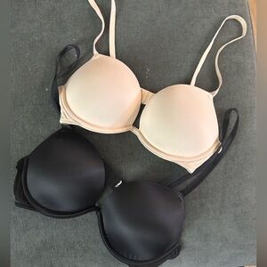 Victoria Secret Pink Super Push Bra Black and Beige Intimates Set